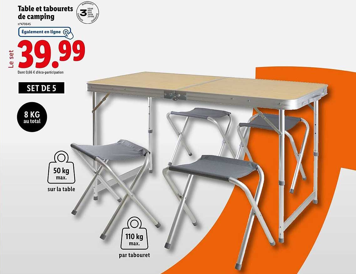 Table et tabourets de camping