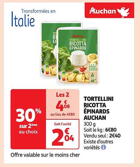 TORTELLINI RICOTTA ÉPINARDS AUCHAN