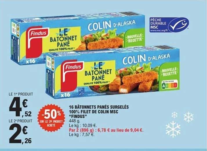 16 BÂTONNETS PANÉS SURGELÉS 100% FILET DE COLIN MSC "FINDUS"