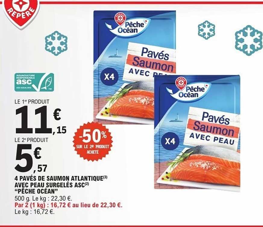 4 PAVÉS DE SAUMON ATLANTIQUE AVEC PEAU SURGELÉS ASC “PÊCHE OCÉAN”