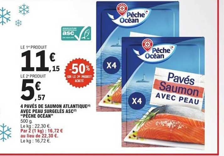 4 pavés de saumon atlantique avec peau surgelés ASC "Pêche Océan"