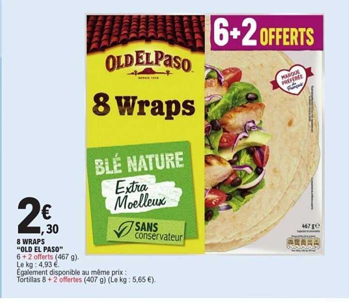8 Wraps OLD EL PASO 6 + 2 offerts