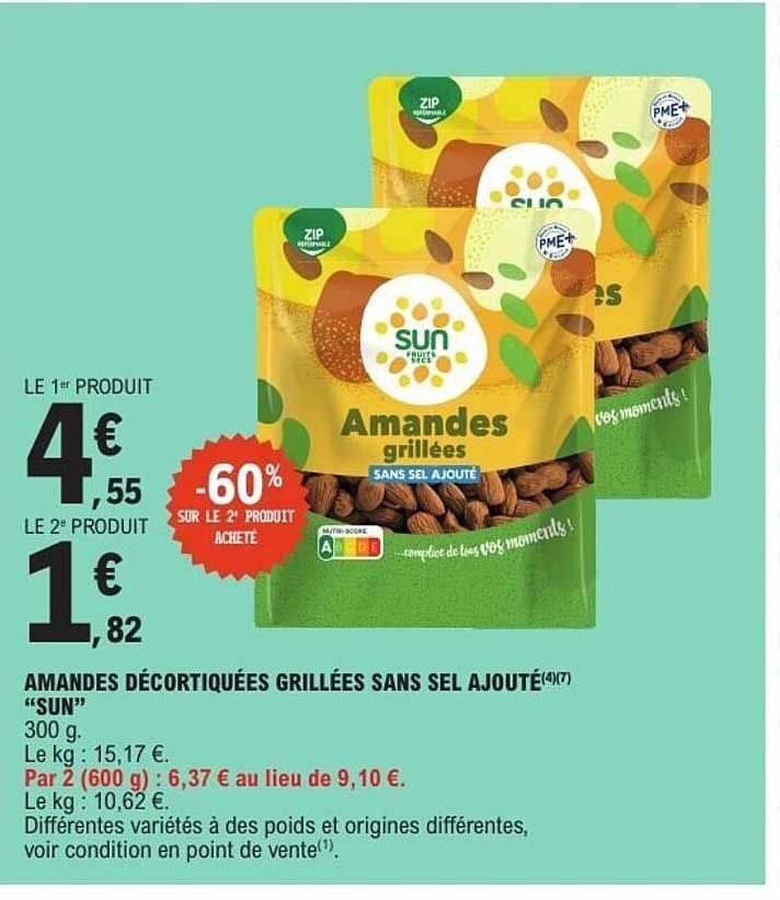 AMANDES DÉCORTIQUÉES GRILLÉES SANS SEL AJOUTÉ “SUN”