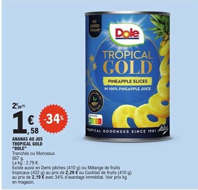 ANANAS AU JUS TROPICAL GOLD "DOLE"