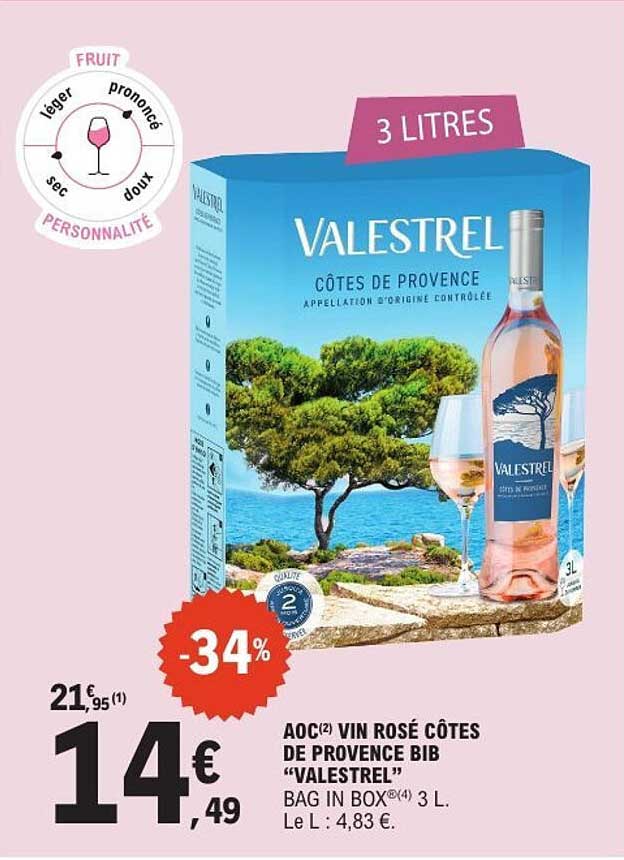 AOC VIN ROSÉ CÔTES DE PROVENCE BIB “VALESTREL” BAG IN BOX 3 L.