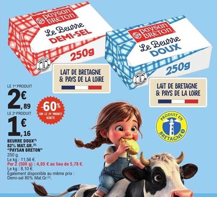 BEURRE DOUX 82% MAT.GR. “PAYSAN BRETON” 250 g