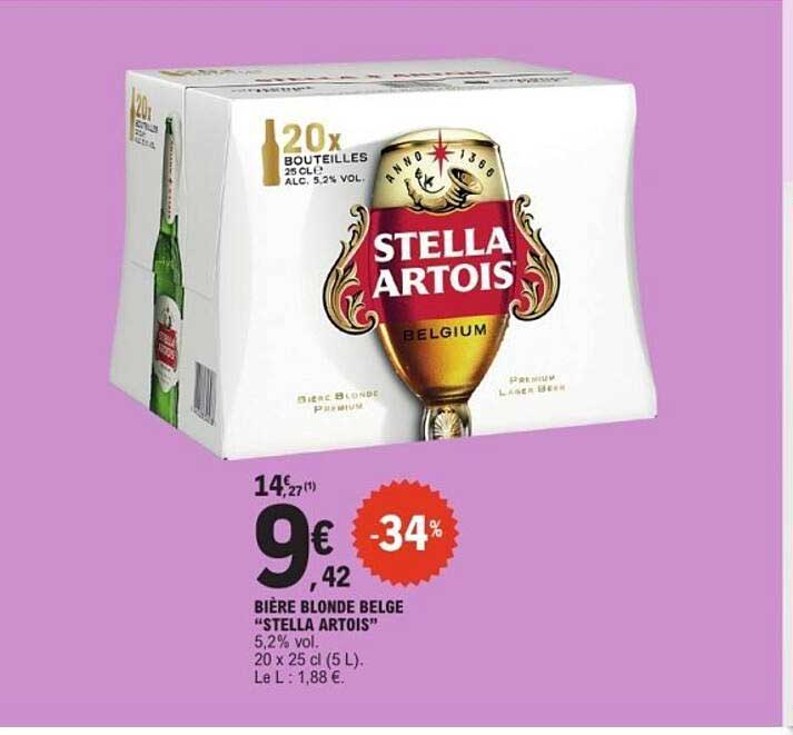 BIÈRE BLONDE BELGE “STELLA ARTOIS” 5,2% vol. 20 x 25 cl (5 L)