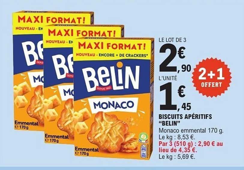 BISCUITS APÉRITIFS “BELIN” Monaco emmental 170 g. 2+1 OFFERT