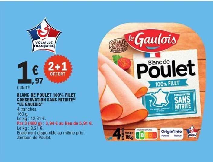 BLANC DE POULET 100% FILET CONSERVATION SANS NITRITE “LE GAULOIS”