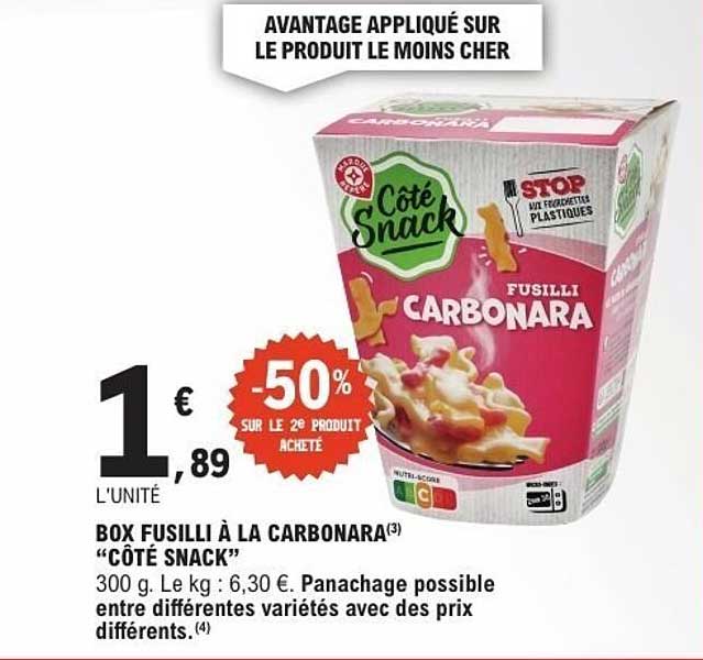 BOX FUSILLI À LA CARBONARA "CÔTÉ SNACK"
