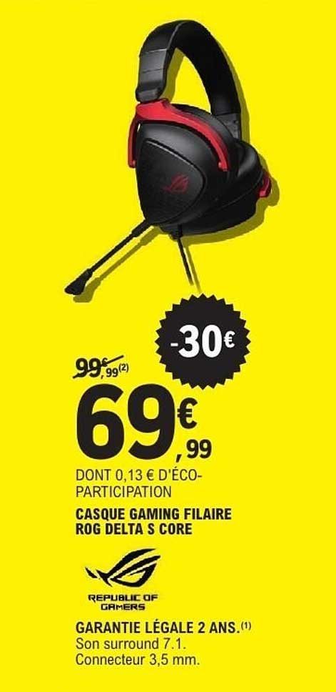 CASQUE GAMING FILAIRE ROG DELTA S CORE