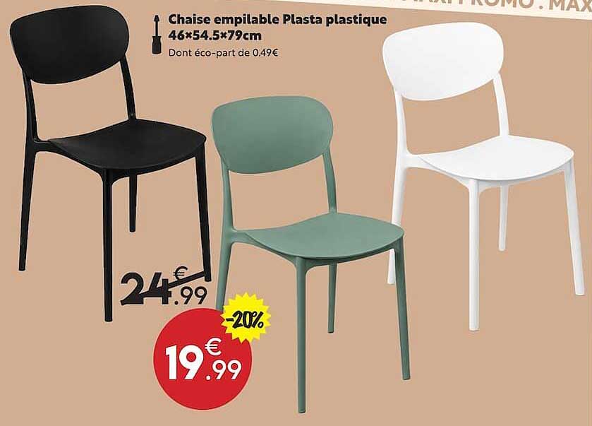 Chaise empilable Plasta plastique 46×54.5×79cm