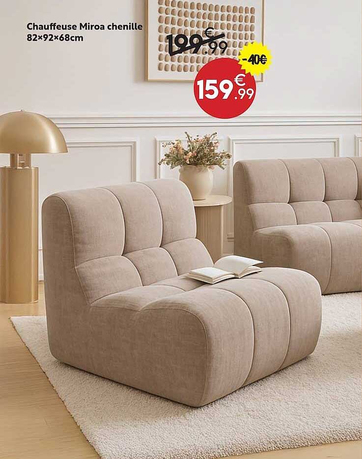 Chauffeuse Miroa chenille 82×92×68cm