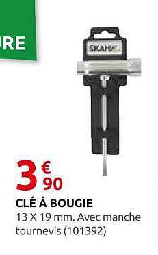 CLÉ À BOUGIE 13 X 19 mm. Avec manche tournevis (101392)