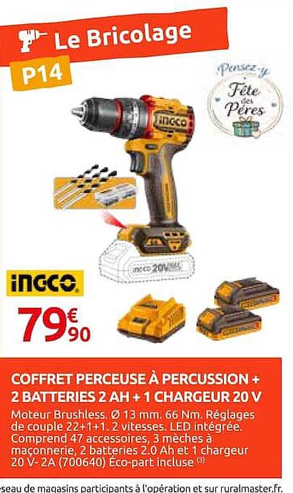 COFFRET PERCEUSE À PERCUSSION + 2 BATTERIES 2 AH + 1 CHARGEUR 20 V