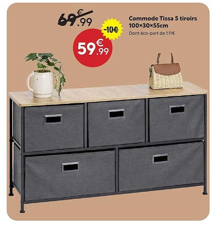 Commode Tissa 5 tiroirs 100×30×55cm
