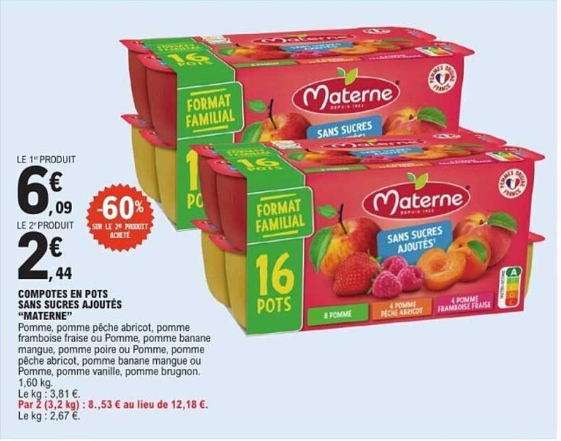 COMPOTES EN POTS SANS SUCRES AJOUTÉS "MATERNE"
