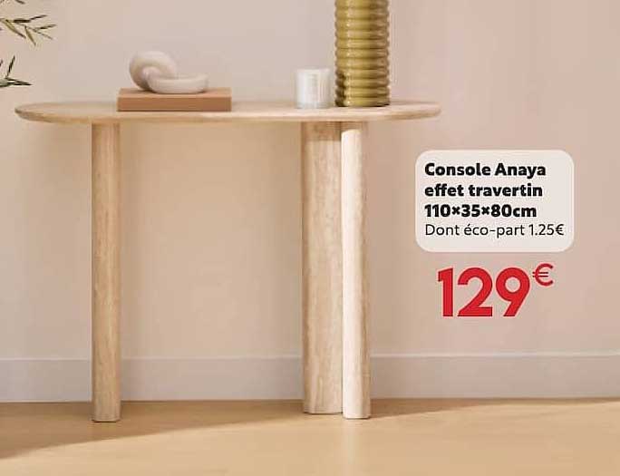 Console Anaya effet travertin 110×35×80cm