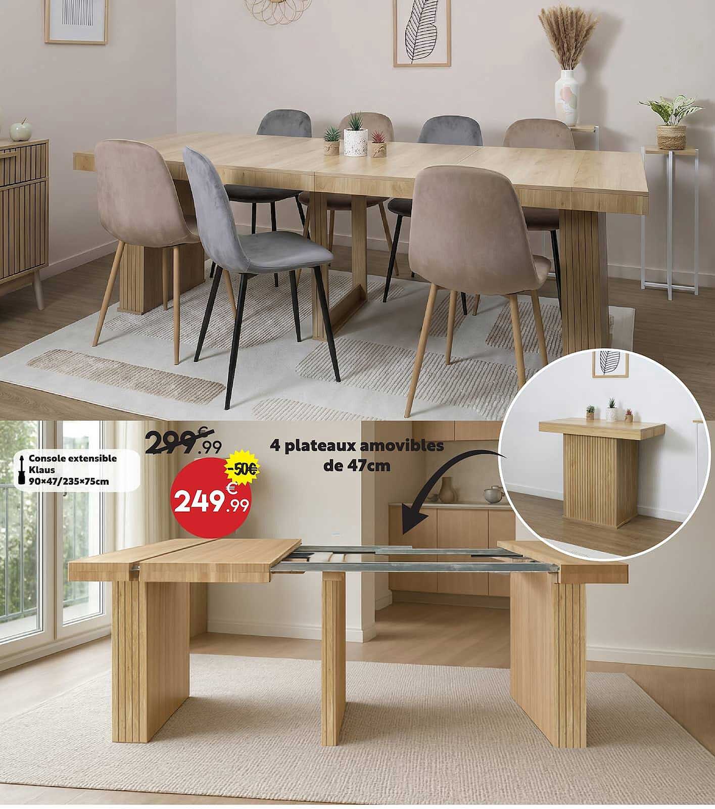 Console extensible Klaus 90×47/235×75cm