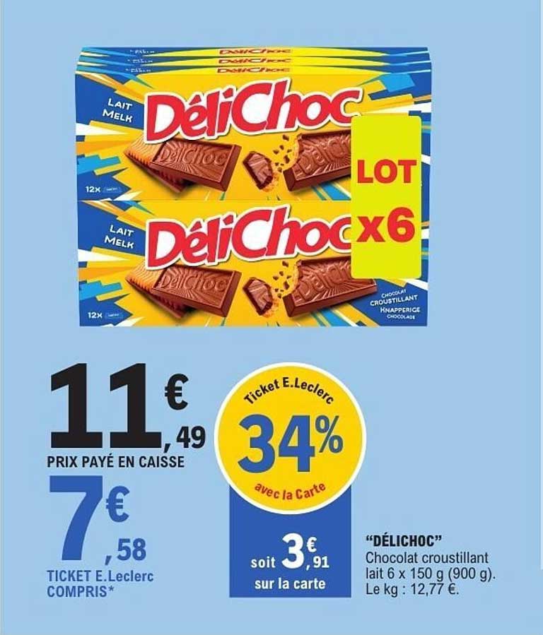 DÉLICHOC Chocolat croustillant lait 6 x 150 g (900 g)