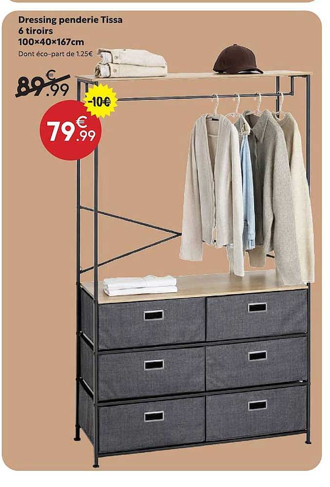 Dressing penderie Tissa 6 tiroirs 100×40×167cm