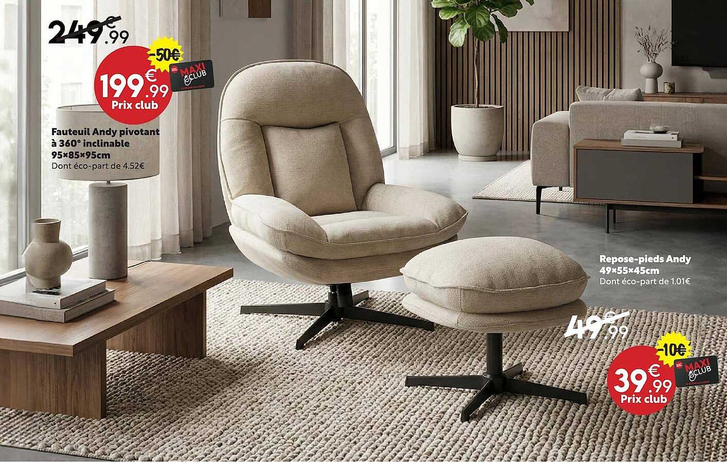Fauteuil Andy pivotant à 360° inclinable 95×85×95cm