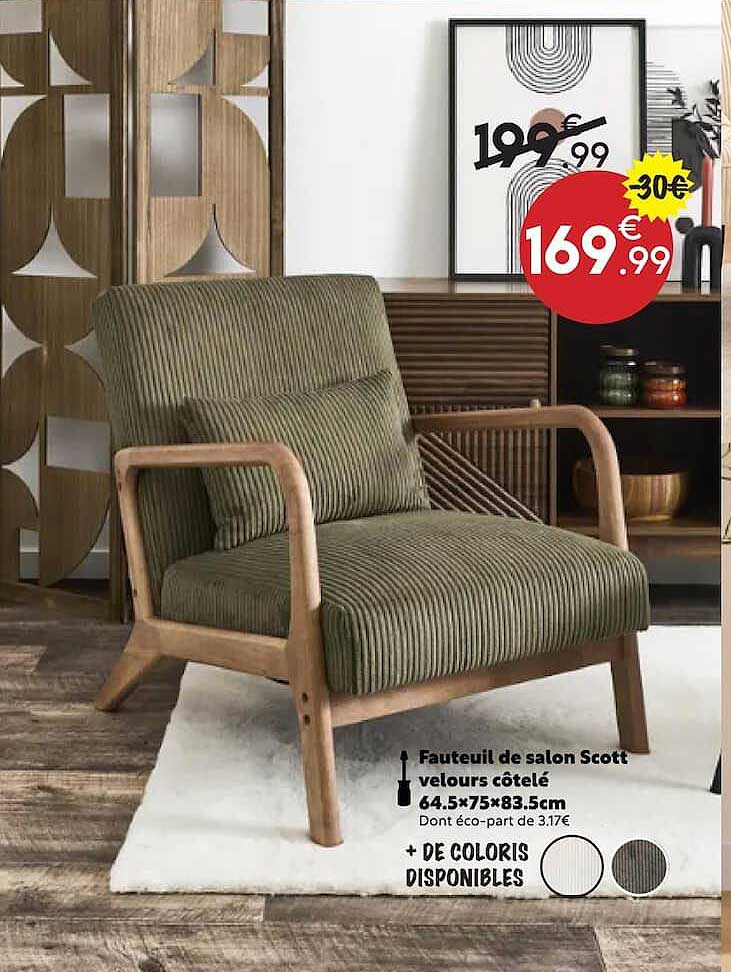 Fauteuil de salon Scott velours côtelé