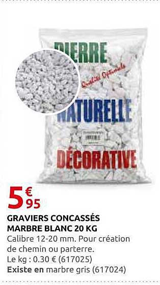 GRAVIERS CONCASSÉS MARBRE BLANC 20 KG
