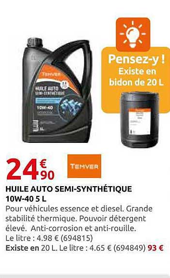HUILE AUTO SEMI-SYNTHÉTIQUE 10W-40 5 L