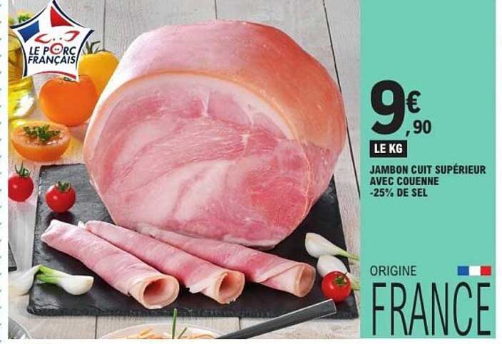 Jambon cuit supérieur avec couenne -25% de sel