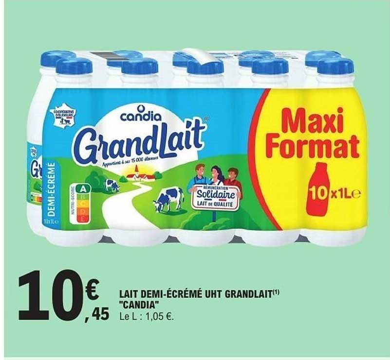 LAIT DEMI-ÉCRÉMÉ UHT GRANDLAIT(1) "CANDIA"