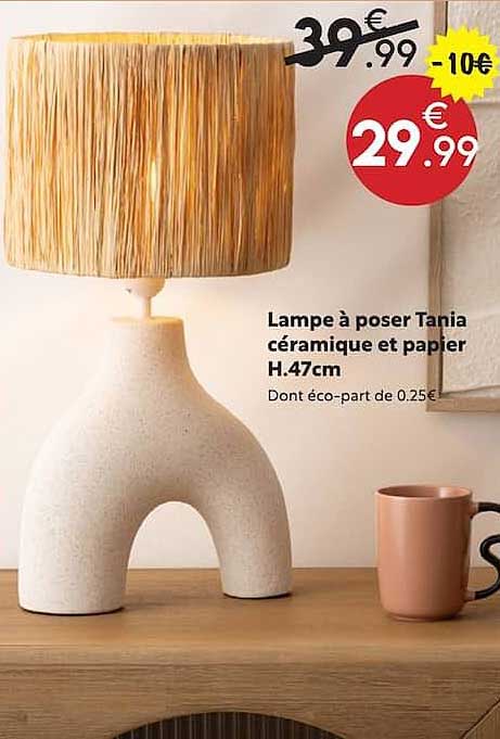 Lampe à poser Tania céramique et papier H.47cm