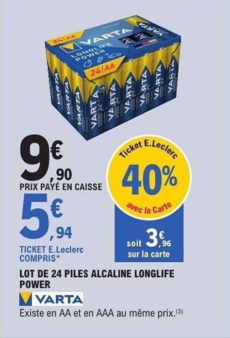 LOT DE 24 PILES ALCALINE LONGLIFE POWER