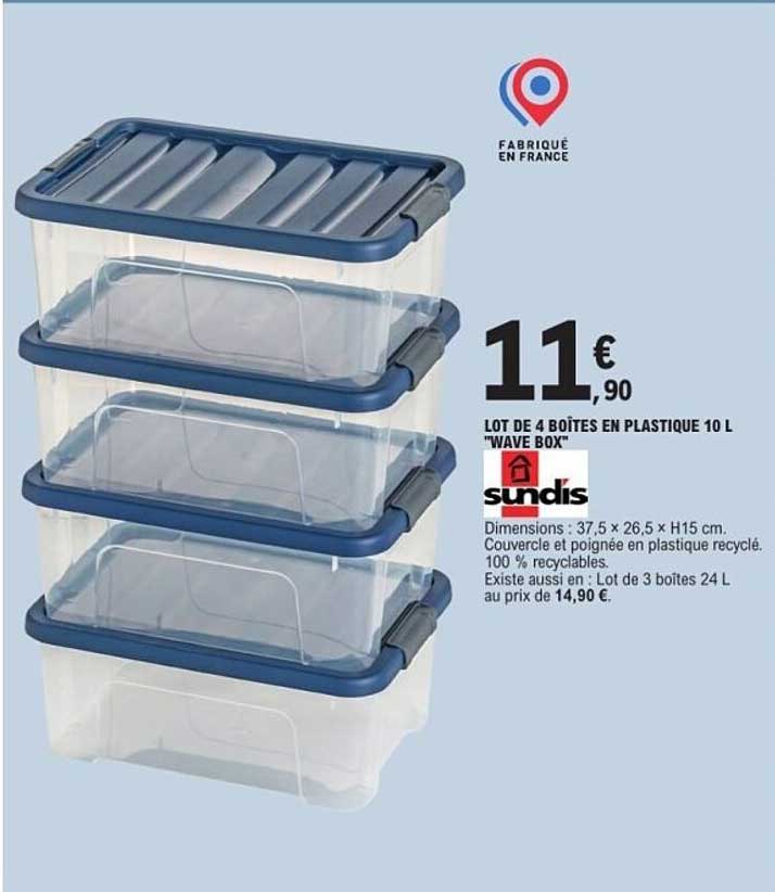 LOT DE 4 BOÎTES EN PLASTIQUE 10 L "WAVE BOX"