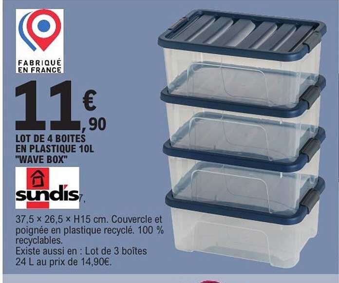 LOT DE 4 BOITES EN PLASTIQUE 10L "WAVE BOX"