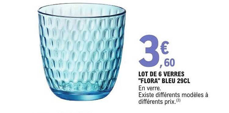 LOT DE 6 VERRES "FLORA" BLEU 29CL