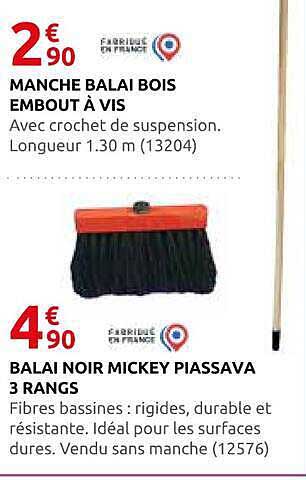 MANCHE BALAI BOIS EMBOUT À VIS