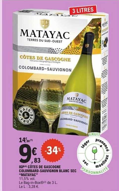 MATAYAC CÔTES DE GASCOGNE COLOMBARD-SAUVIGNON BLANC SEC “MATAYAC”