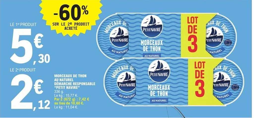 Morceaux de thon au naturel démarche responsable “Petit Navire” 336 g lot de 3