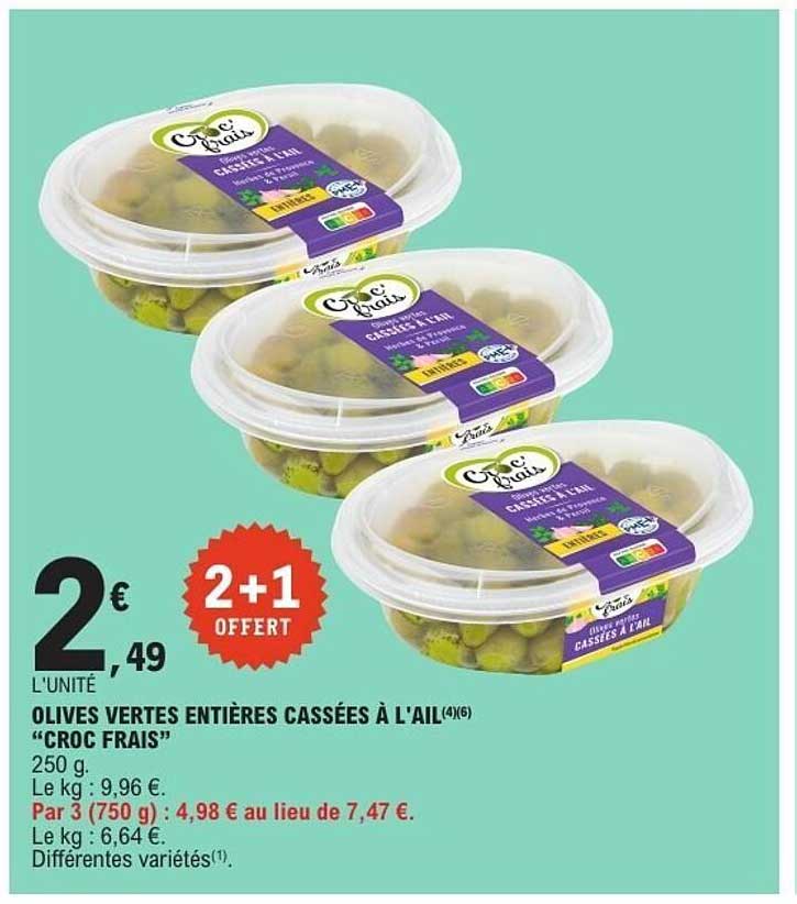 OLIVES VERTES ENTIÈRES CASSÉES À L’AIL “CROC FRAIS”