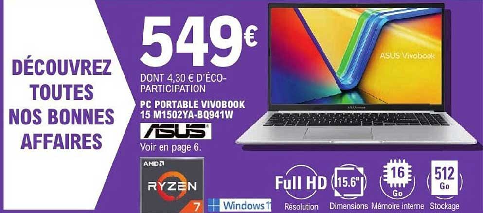 PC PORTABLE VIVOBOOK 15 M1502YA-BQ941W