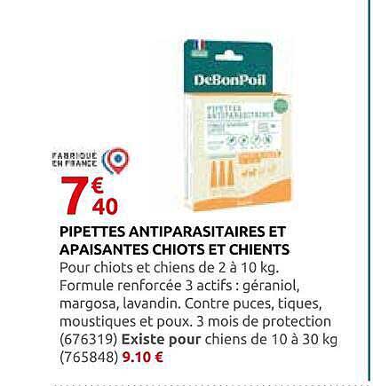 PIPETTES ANTIPARASITAIRES ET APAISANTES CHIOTS ET CHIENS