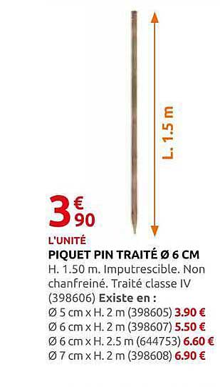 PIQUET PIN TRAITÉ Ø 6 CM