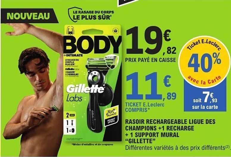 RASOIR RECHARGEABLE LIGUE DES CHAMPIONS +1 RECHARGE + 1 SUPPORT MURAL “GILLETTE”