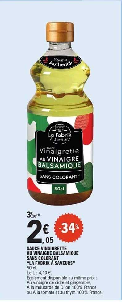 Sauce vinaigrette au vinaigre balsamique sans colorant "La Fabrik à Saveurs"