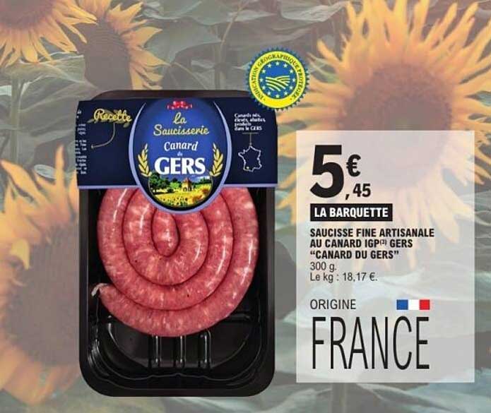 SAUCISSE FINE ARTISANALE AU CANARD IGP GERS “CANARD DU GERS”