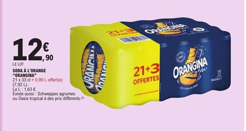 SODA À L'ORANGE "ORANGINA" 21 x 33 cl + 0,99 L offert(e) (7,92 L)