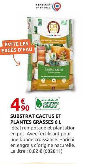 SUBSTRAT CACTUS ET PLANTES GRASSES 6 L