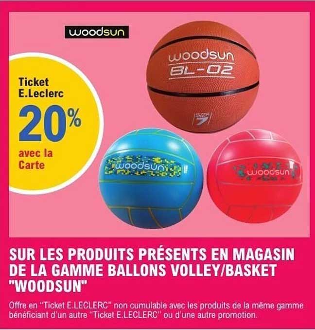 SUR LES PRODUITS PRÉSENTS EN MAGASIN DE LA GAMME BALLONS VOLLEY/BASKET "WOODSUN"