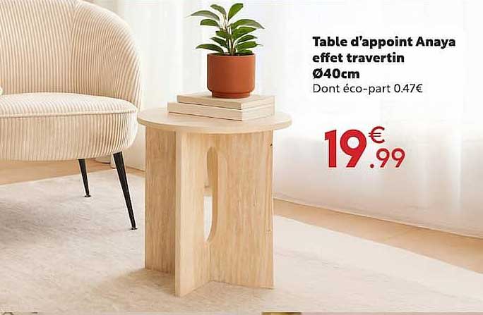 Table d'appoint Anaya effet travertin Ø40cm